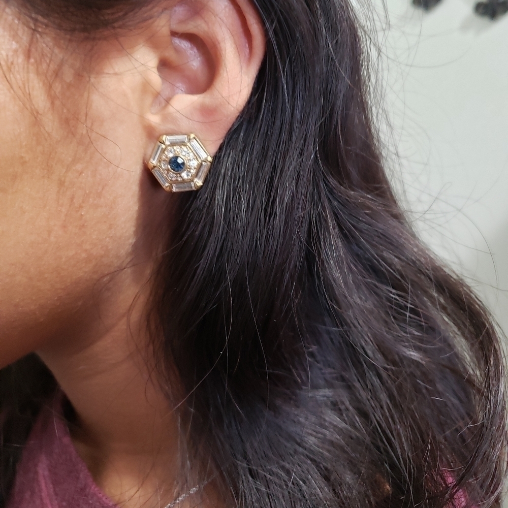 vintage gold A&S Attwood and Sawyer rhinestones clip on earrings